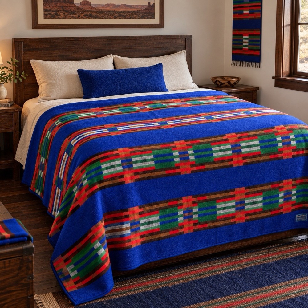 Vintage Pendleton Beaver State Wool Blanket 85x85 Southwestern Reversible USA